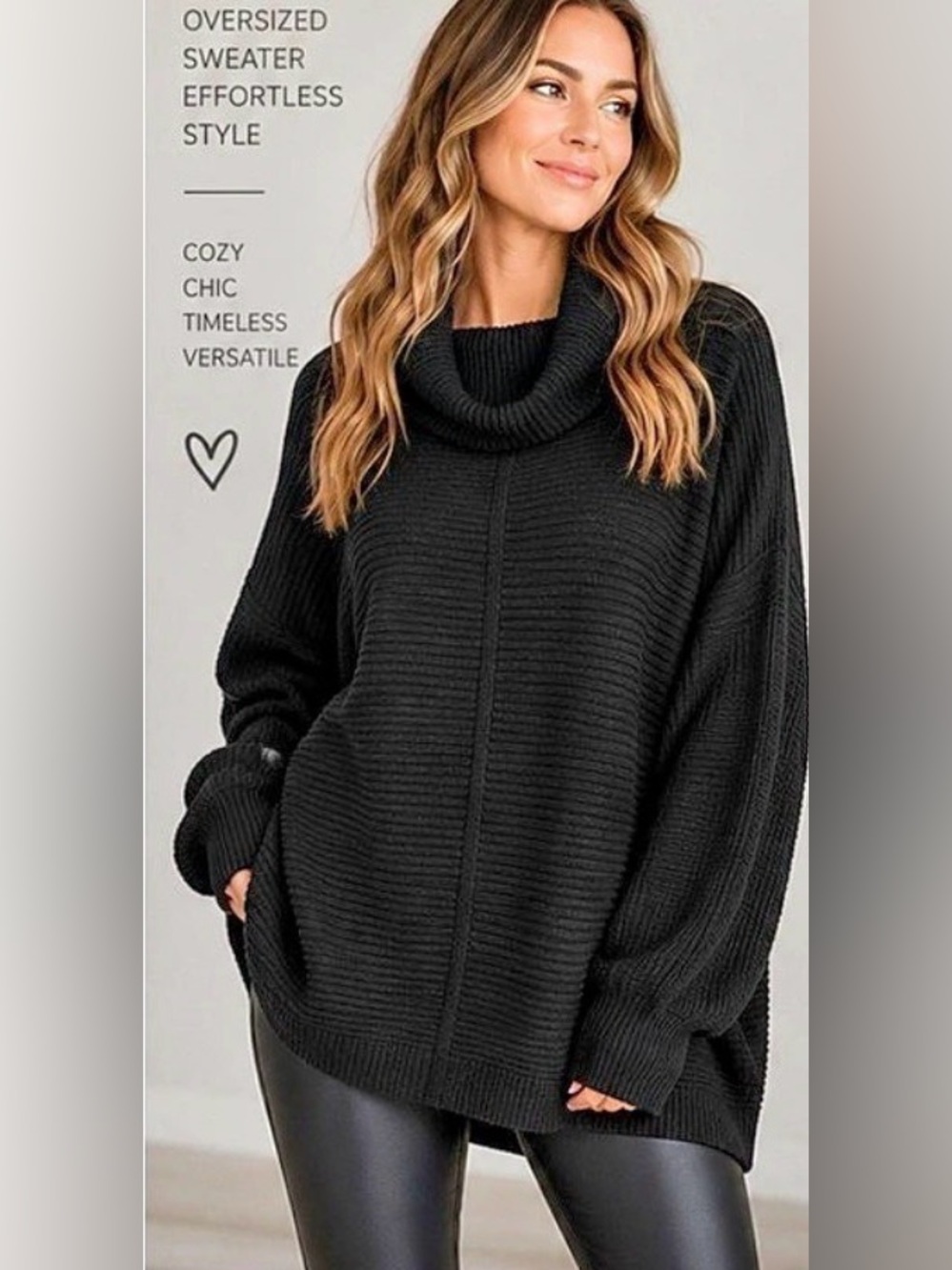 29” ptp Cyrus Oversized Turtleneck Sweater Black 2X Like New